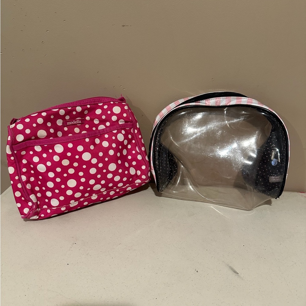 Pink Polka Dot Cosmetic Bag Set